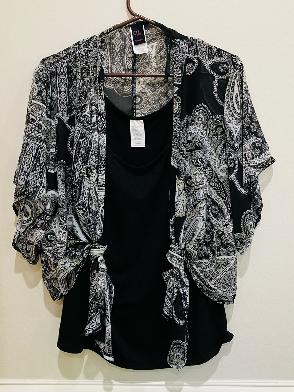 Black Tank with Black & White Paisley Kimono -